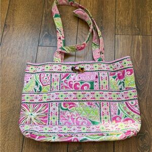Vera Bradley Pink and Green Paisley Small Tote